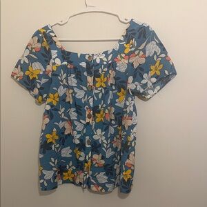 Joy Joy Blue Floral Square-Neck Button Front Blouse